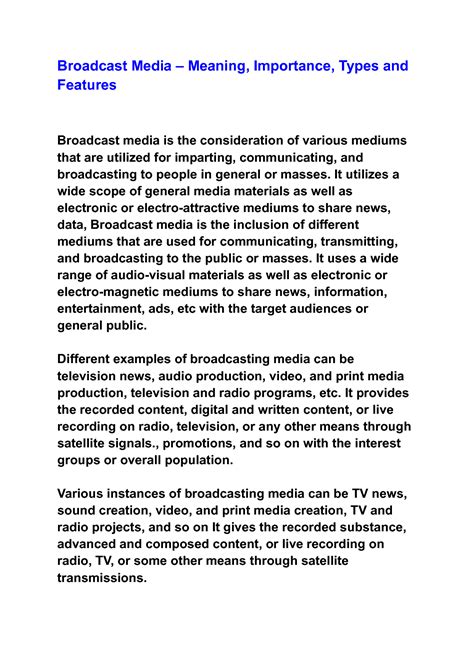 Solution Broadcast Media Meaning Importance Types And Features Studypool