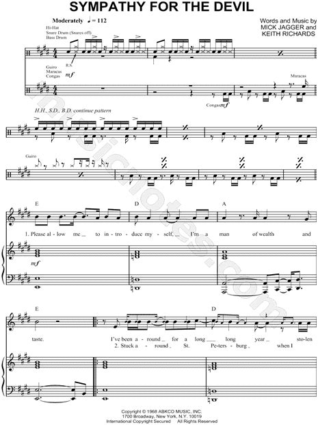 The Rolling Stones Sympathy For The Devil Sheet Music In E Major
