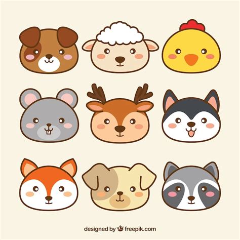 Cute Collection Of Kawaii Animals Free Vector