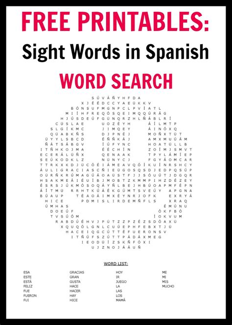 100 Spanish Sight Words Word Search {free Printables} Ladydeelg