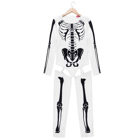 Latest Ghost Festival Adult Halloween Skeleton Sexy Costume With Garter