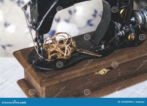 Hand Sewing Machine Closeup View From Above Stock Photo Image Of