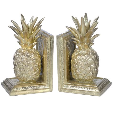 Gold Pineapple Bookends 12x11x21cm From Wj Sampson