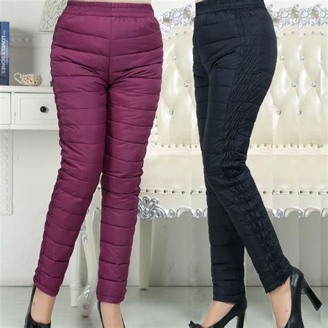 Womens Winter Warm Down Cotton Padded Trousers Snow Thick Comfy High Waist Pants High Waisted