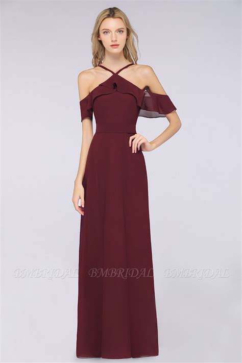 affordable spaghetti straps burgundy long bridesmaid dress with bow sash burgundy bridesmaid