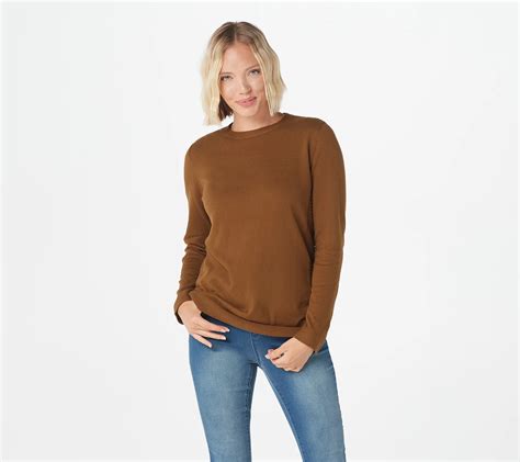 Martha Stewart Crew Neck Long Sleeve Sweater With Ribbed Details