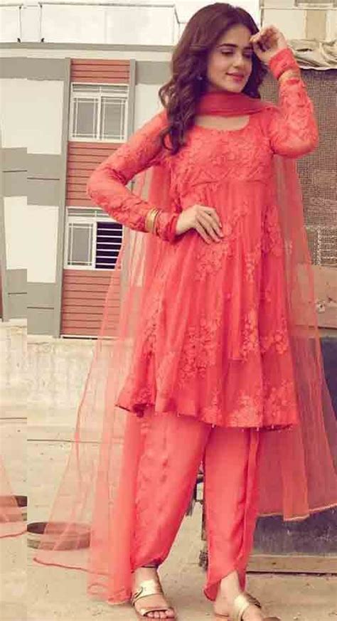New Beautiful Peach Short Frock With Net Dupatta By Zahra Ahmad Eid Dresses For Girls In