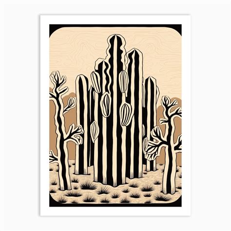 Bandw Cactus Illustration Organ Pipe Cactus 2 Art Print By Botanic Studio