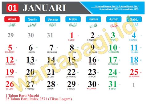 Download Kalender 2020 Cdr Lengkap Jawa Dan Hijriyah Gratis Warta Pagi