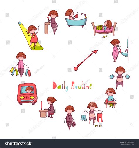 Daily Routine Vector Set With Funny Girl 264109400 Shutterstock