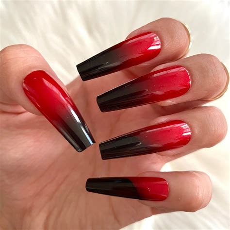 Red And Black Ombre Long Coffin Press On Nails 20 Pc Nails Set Etsy