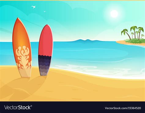 Surfboards In Different Colors Sea And Sand Beach Vector Image