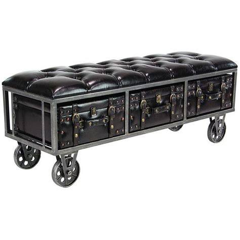 Uma Enterprises Rectangular Wheeled Suitcase Leather Storage Bench
