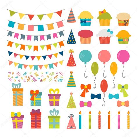 Set Of Birthday Party Design Elements Colorful Balloons Flags Stock