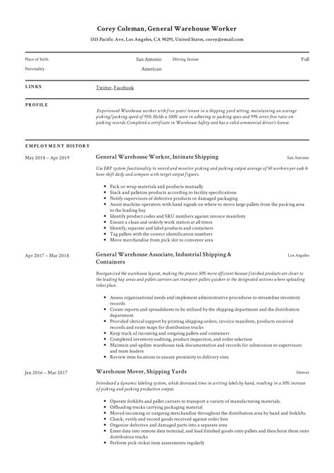 General Warehouse Worker Resume Guide 12 Resume Templates