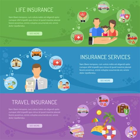 Premium Vector Insurance Services Horizontal Banners With Flat Icons