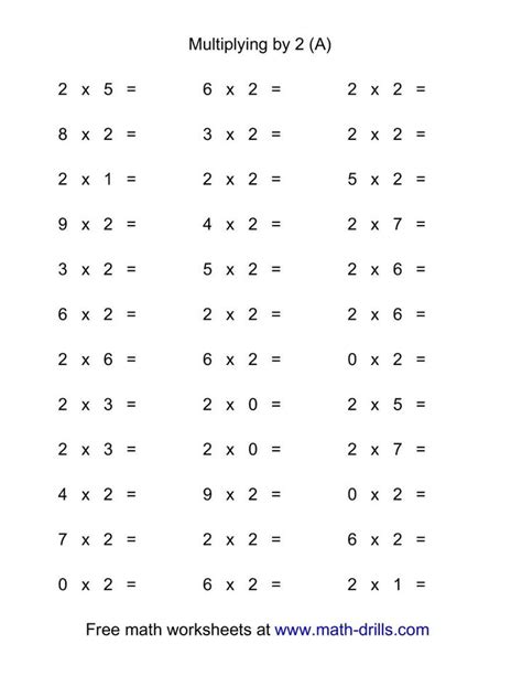 The 36 Horizontal Multiplication Facts Questions 2 By 0 9 All Math