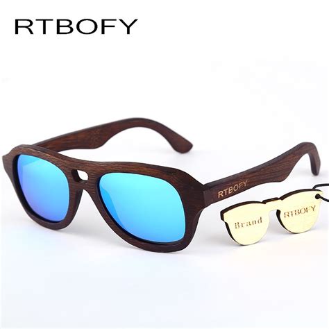 Rtbofy Wood Sunglasses Men Brand Design Mirror Sun Glasses Uv400 Gold Driving Original Bamboo
