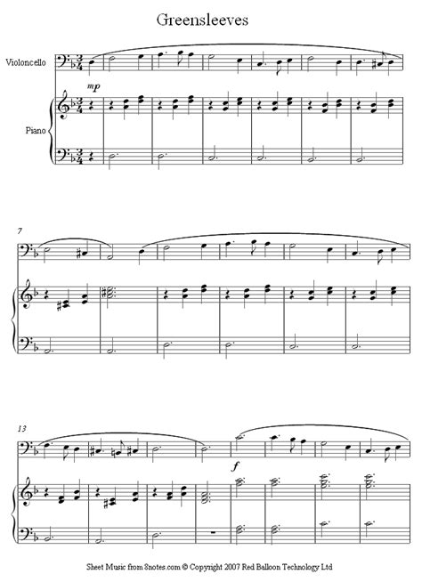 (traditional tunes for cello from scotland and ireland). Greensleeves sheet music for Cello - 8notes.com