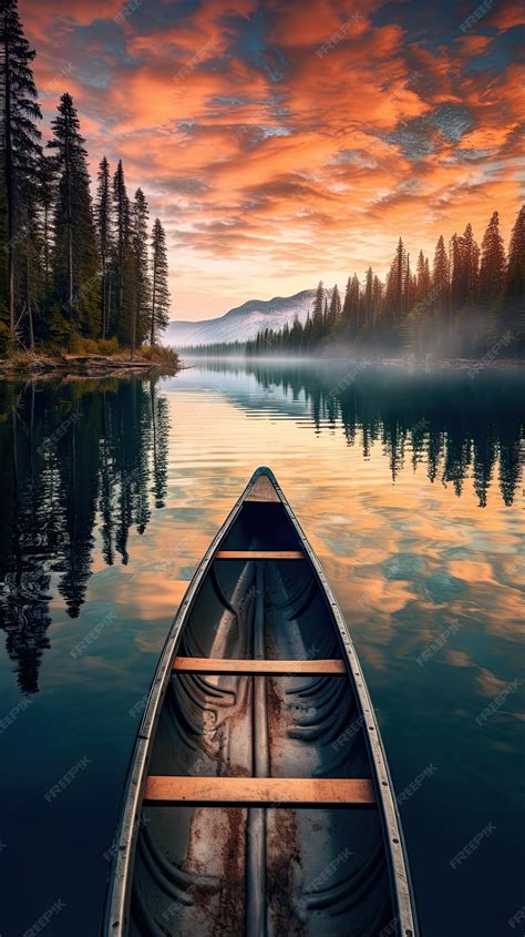 Premium Ai Image Dreamy Canoe Ride On Glassy Lake Wallpaper For The Phone