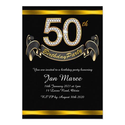 Black Gold 50th Birthday Party Invitation Crear