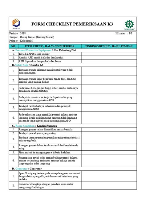 Download Pdf Form Checklist Pemeriksaan K3 Z06o9govm50x