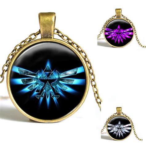 zelda triforce necklace legend of zelda pendant personality silver round glass dome necklace
