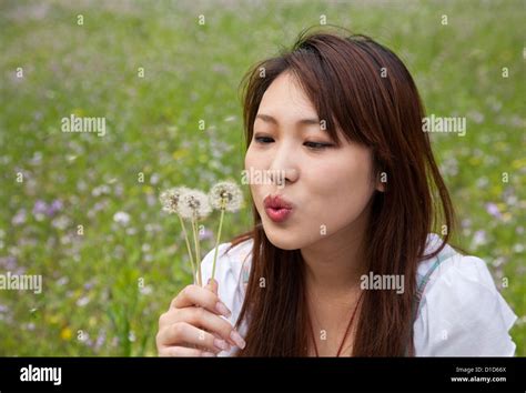 Girl Blowing At Dandelion Flower Hi Res Stock Photography And Images