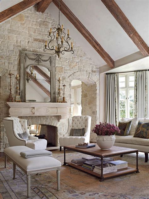 French Country Style Beige Rustic Living Room Decor With Antique Fur