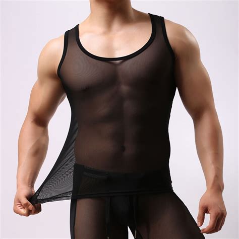 B2229 Brand Men Sexy Mesh Breathable Tank Tops Undershirts Transparent