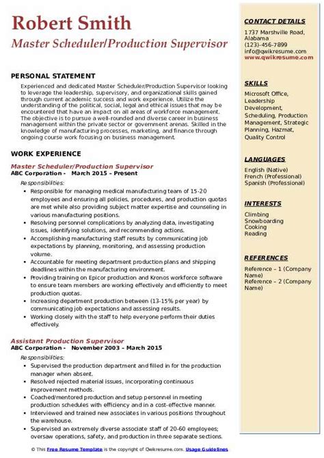 Production Supervisor Resume Samples Qwikresume