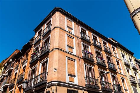 Low Angle View Of Residential Buildings In Historic Centre Of Madrid