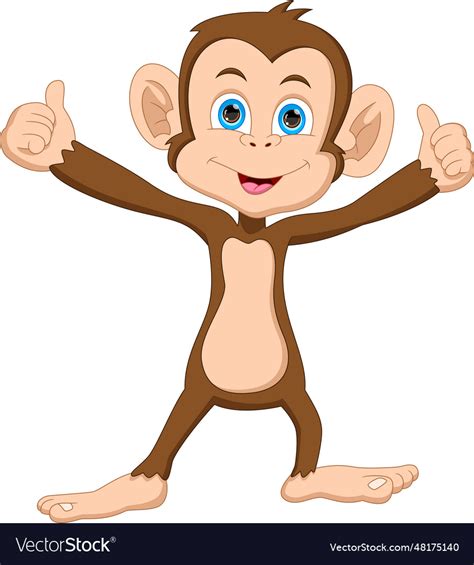Cartoon Cute Baby Monkey Thumbs Up Royalty Free Vector Image