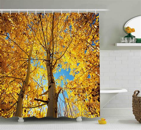 Nature Shower Curtain Autumn Fall Season Trees Forest Leaves Branches Sunbeams Art Photo