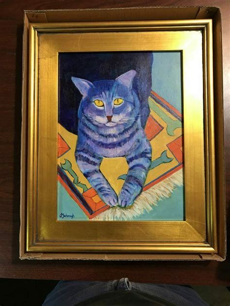 Original Acrylic Painting Of Cat In Gold Frame By Sharon Yarborough