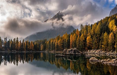 Wallpaper Autumn Forest The Sky Clouds Mountains Nature Lake