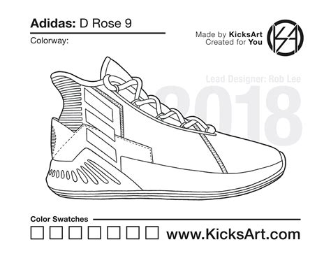 Adidas D Rose 9 Sneaker Coloring Pages Created By Kicksart
