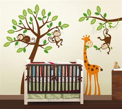 Jungle Tree With Monkeys And Giraffe Wall Decal Wall Sticker Leafy