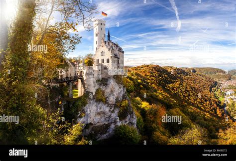 Romantic Lichtenstein Castle Germany Baden Wuerttemberg In Autumn