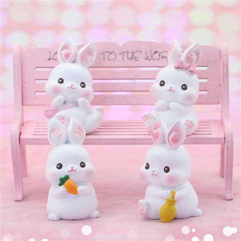 Pcs Easter Bunny Mini Figures Cake Topper Fairy Garden Dollhouse