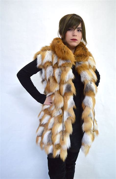 real fur vest red fox fur red canadian fox fur vest collared fox fur vest genuine fox fur