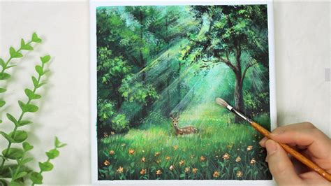 Deer Forest Easy Acrylic Painting For Beginners Paintingtutorial