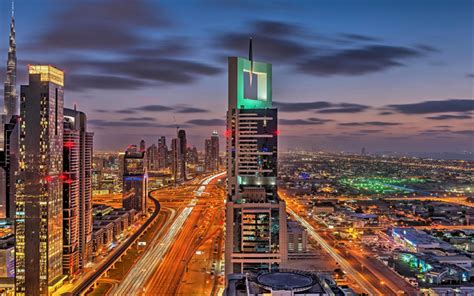 Download Wallpapers Dubai Uae Evening City Lights Freeway Highway