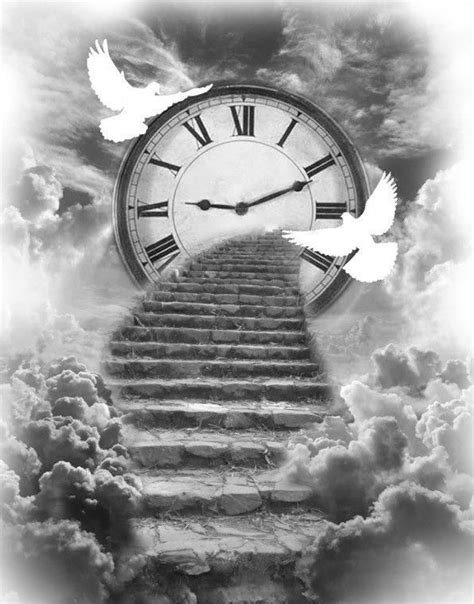 There Is A Stairway Leading Up To The Sky With Two White Doves Flying
