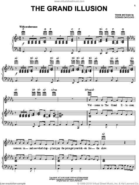 Styx The Grand Illusion Sheet Music For Voice Piano Or Guitar