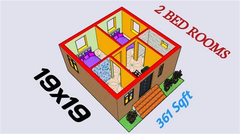 1919 2 Bed Room Small House Plan 3d House Design 361 Sqft