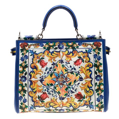 Dolce And Gabbana Multicolor Majolica Print Leather Miss Sicily Shopper