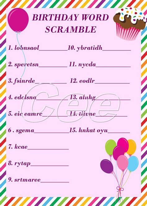 Birthday Party Game Party Game For Girl Printable Birthday Etsy
