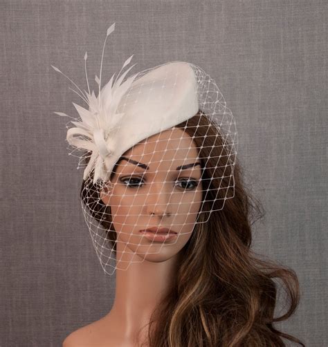 White Bridal Hat With Face Veil White Wedding Hat Wedding Fascinators