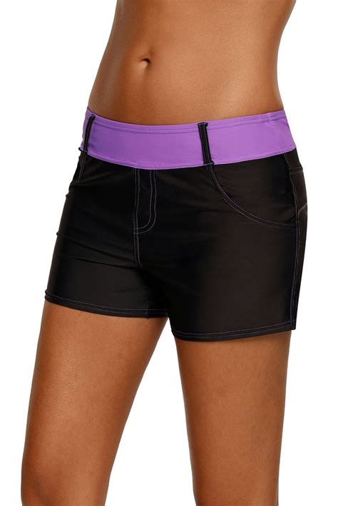 Purple Waistband Faux Denim Sports Shorts Sport Shorts Fitness